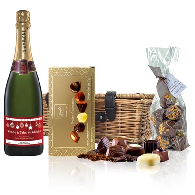 Personalised Champagne - Xmas 2 Label And Chocolates Hamper